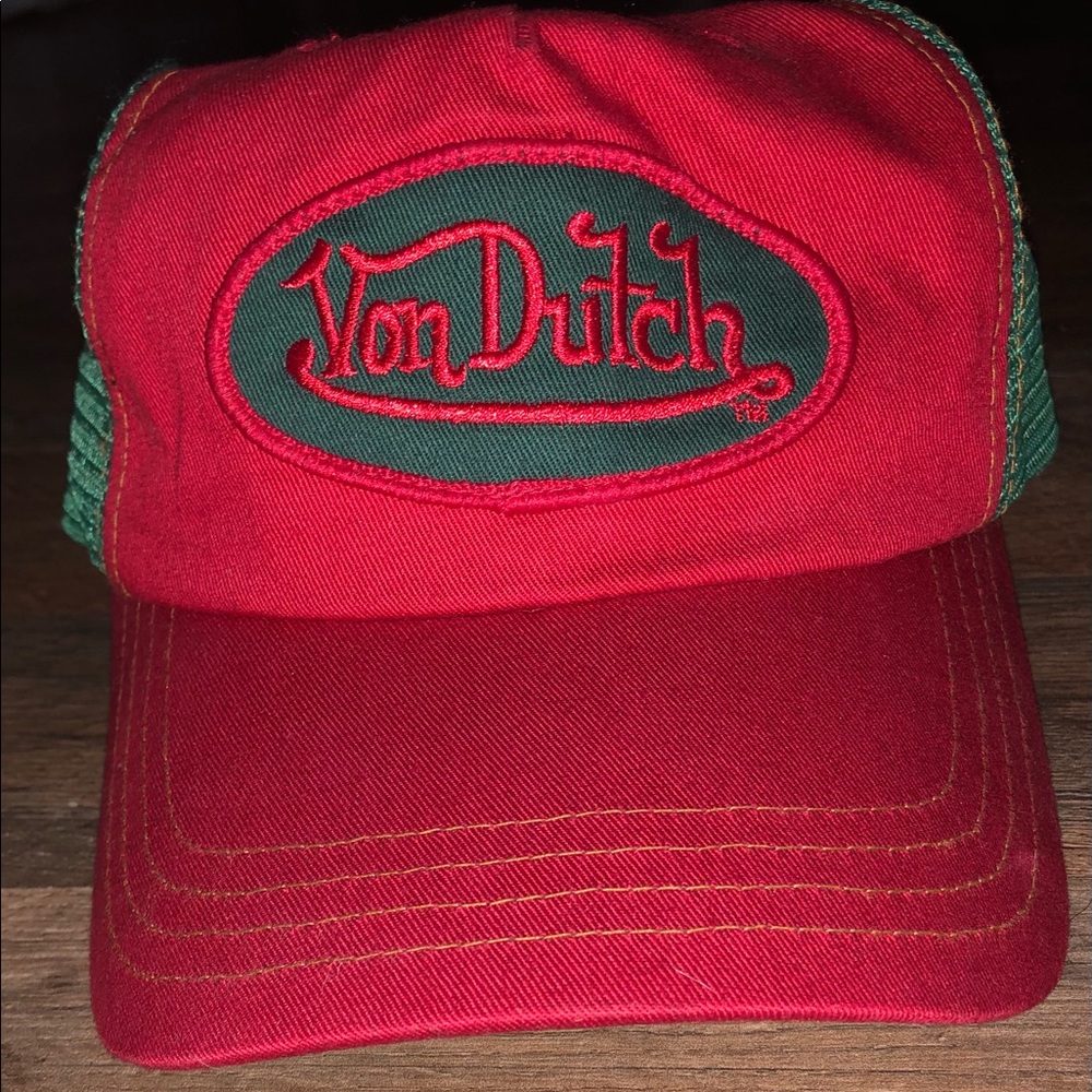 red and green von dutch trucker hat